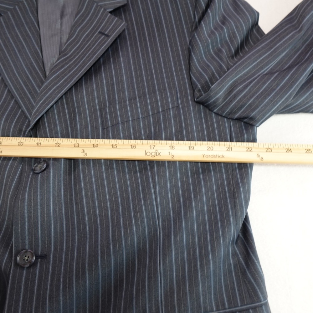 Jack Victor Blazer Mens 44R 100% Wool Blue Vitale CT Pinstripe Three Button Flaw - Picture 9 of 16